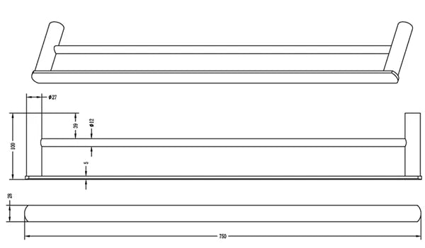 Vetto 750mm Brushed Nickel Double Towel Rail