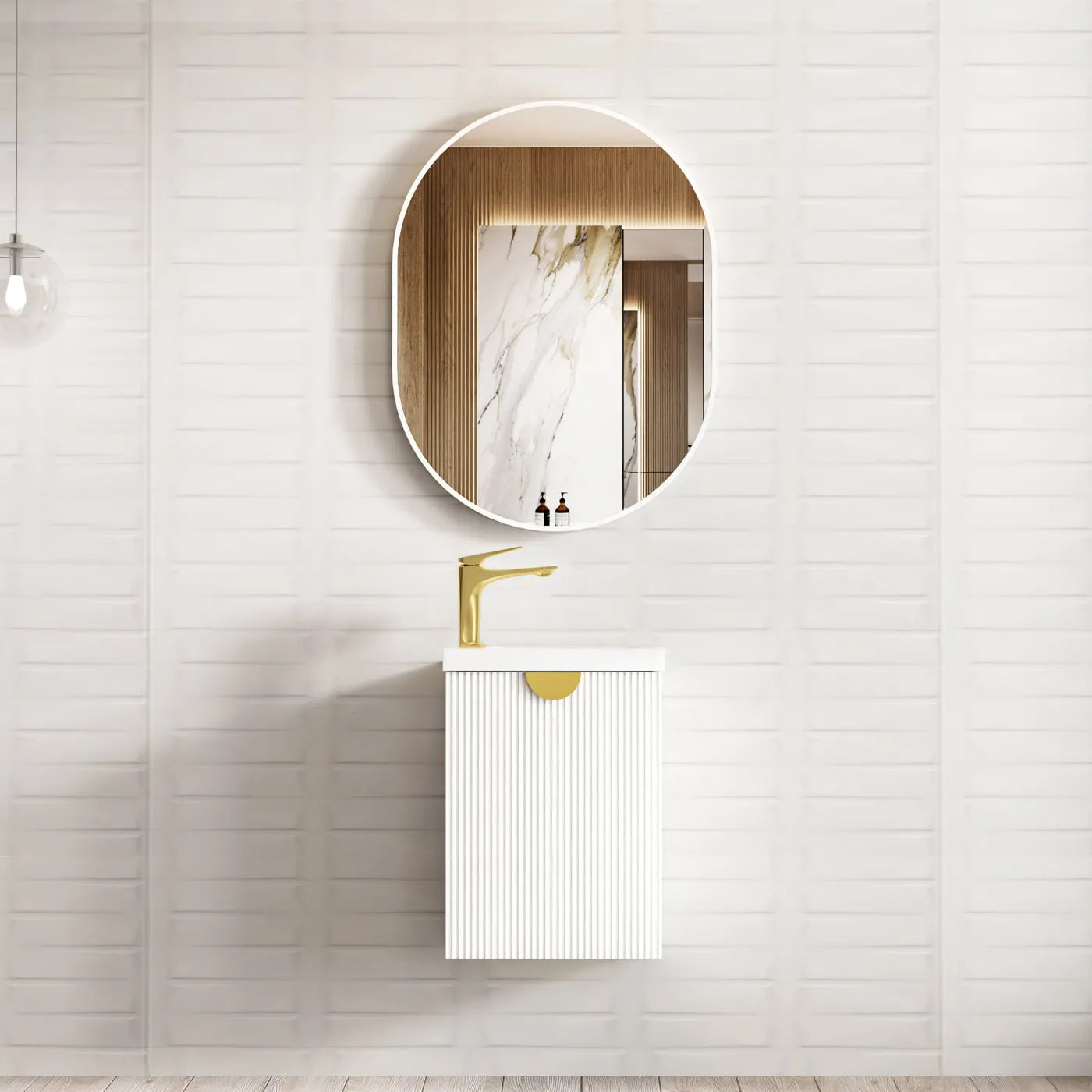 Mini Ensuite Vanity 400mm Matte White Fluted Vanity (with Basin)