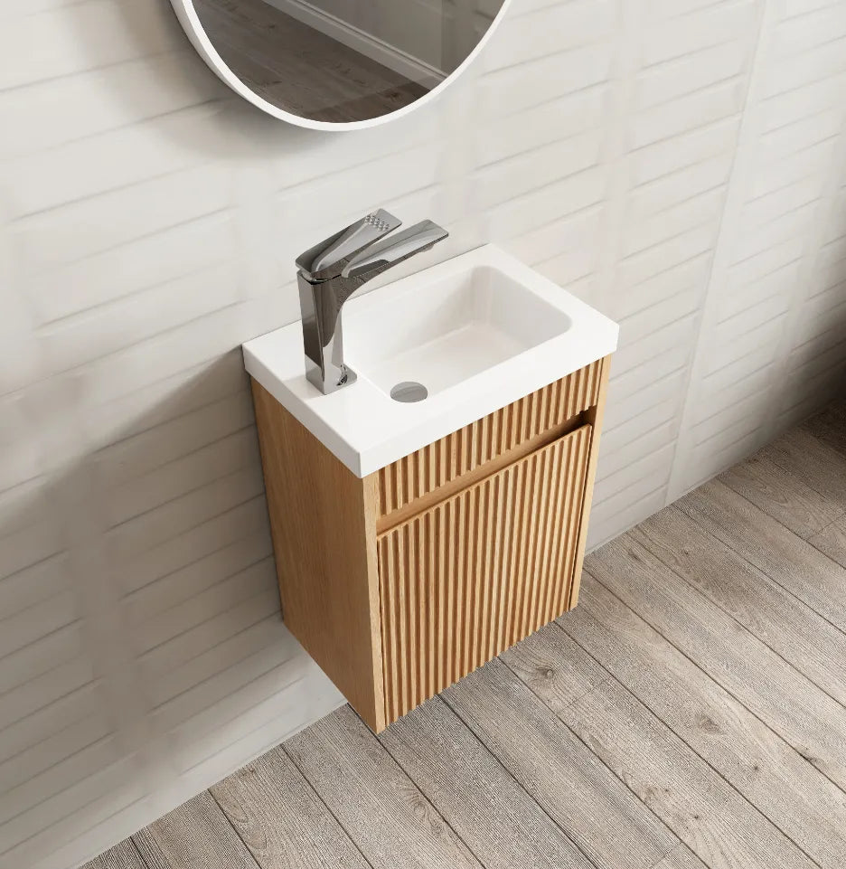 Mini Ensuite Vanity 400mm Woodland Oak Fluted Vanity (with Basin)