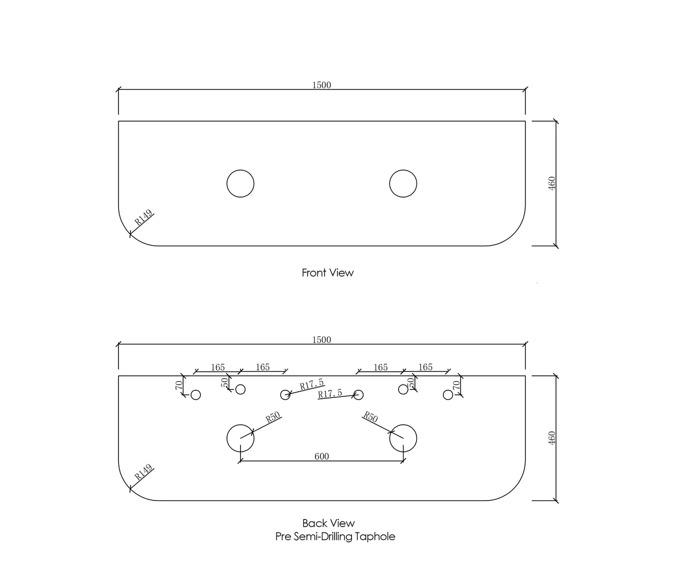 Bondi 1500mm Satin White Fluted Wall Hung Curve Vanity