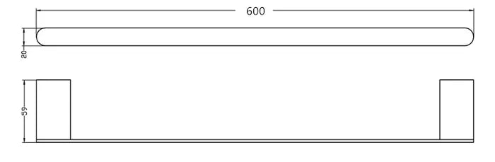 Zevio 600mm Matte Black & Rose Gold Single Towel Rail