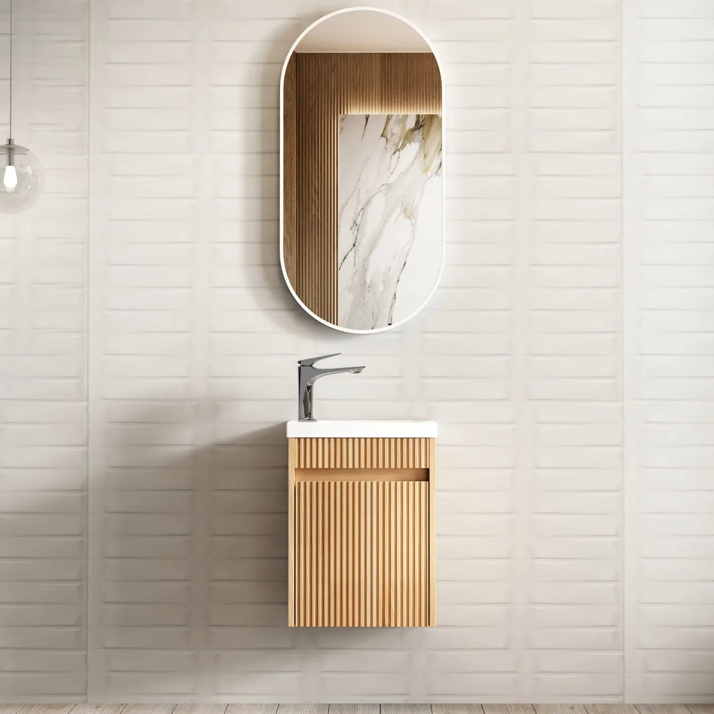 Mini Ensuite Vanity 400mm Woodland Oak Fluted Vanity (with Basin)