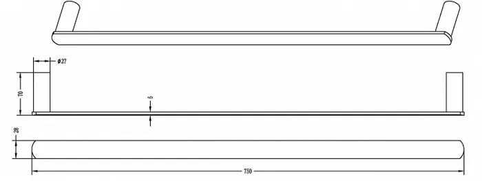 Vetto 750mm Matte Black Single Towel Rail