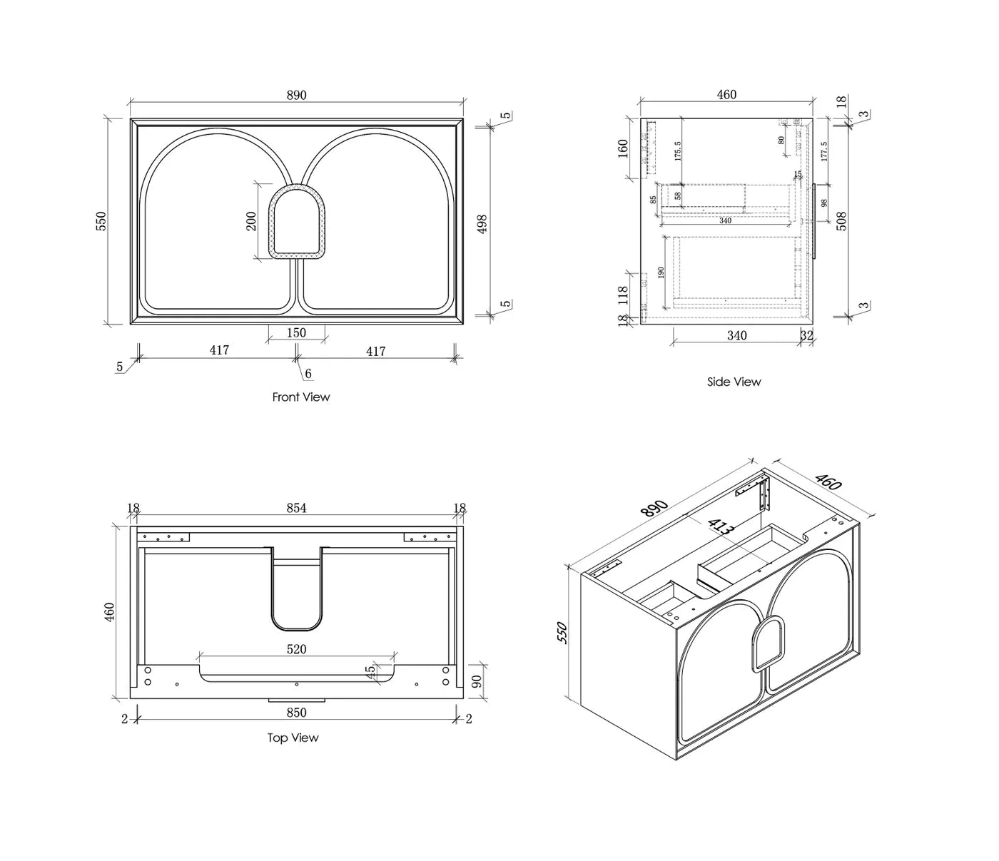 Laguna 900mm Black American Oak Wall Hung Vanity