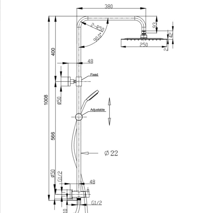 Pavia Dual Hose Twin Shower / 200mm Round Head Chrome