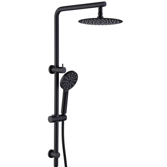 Pavia Twin Shower On Rail 250mm Shower Head Round Matte Black