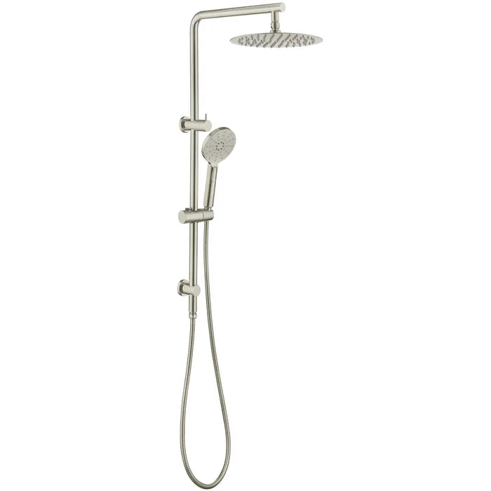 Pavia Twin Shower On Rail 250mm Shower Head Round Brushed Nickel