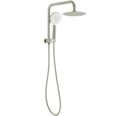 Pavia Compact Twin Shower with 200mm Round Head Brushed Nickel