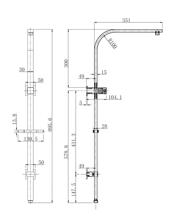 Taran 250mm Gun Metal Twin Shower On Rail Top Inlet Square