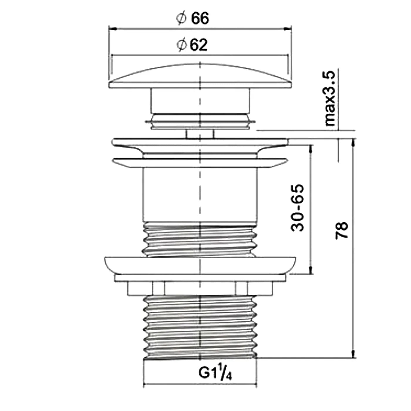 Mushroom 40mm Chrome Pop Up Waste No Overflow