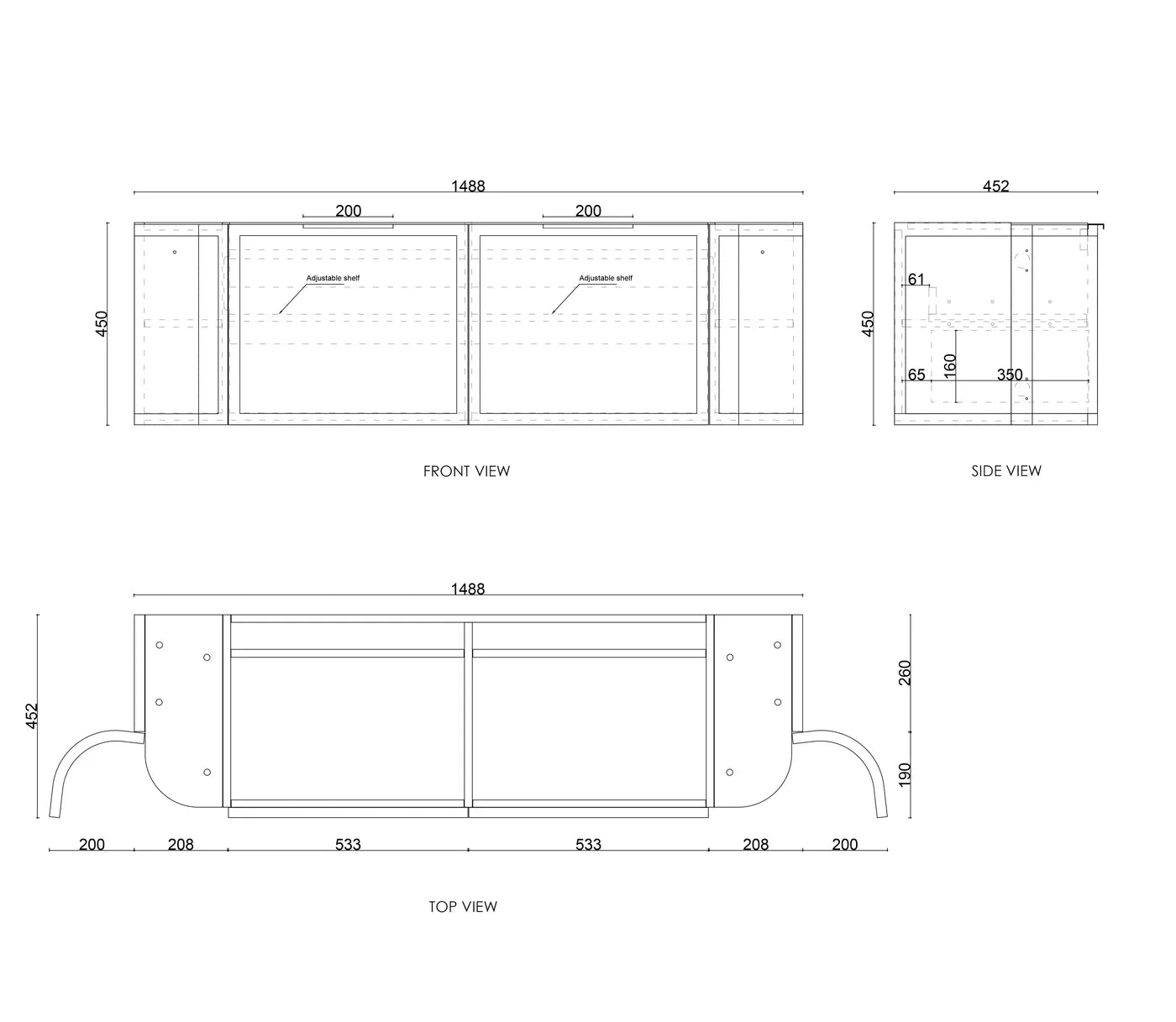 Hampshire 1500mm Satin White Wall Hung Curve Vanity