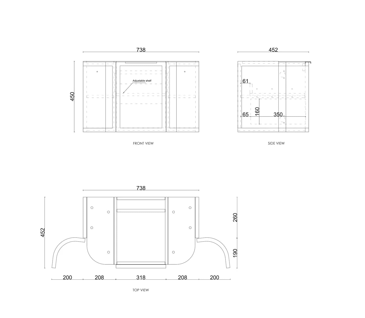 Hampshire 750mm Satin White Wall Hung Curve Vanity (12TH & NTH Only)