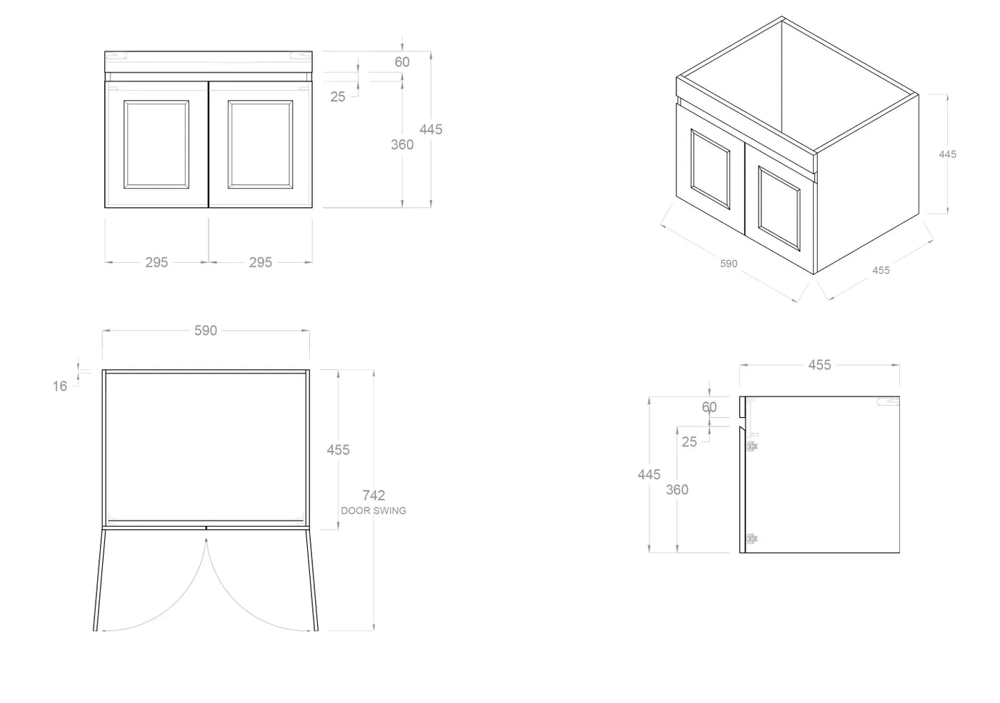 Hampton Mark II 600mm Satin White Wall Hung Vanity