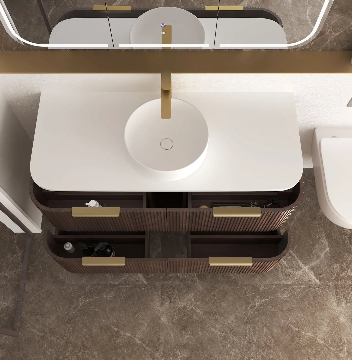 Havana Fluted 1200mm Sable Walnut Wall Hung Curve Vanity — Cabinet Only