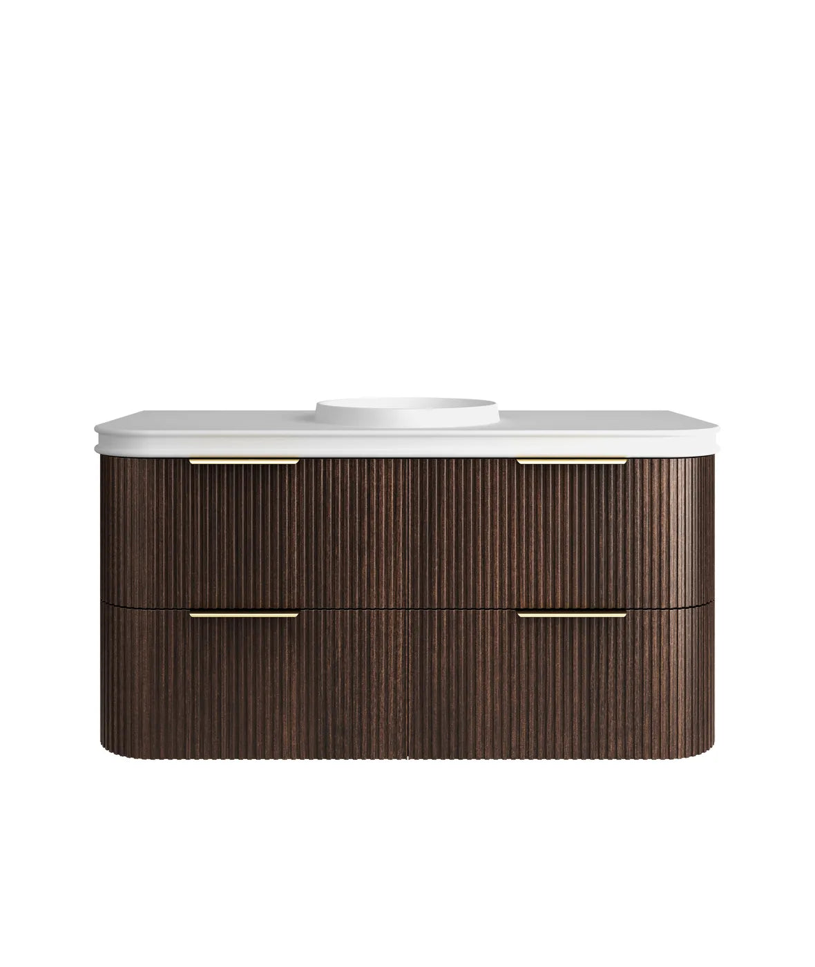 Havana Fluted 1200mm Sable Walnut Wall Hung Curve Vanity — Cabinet Only