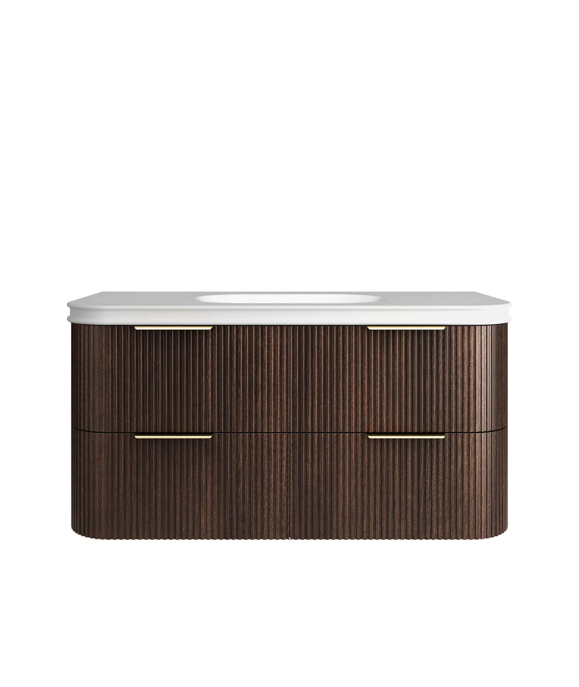 Havana Fluted 1200mm Sable Walnut Wall Hung Curve Vanity — Cabinet Only