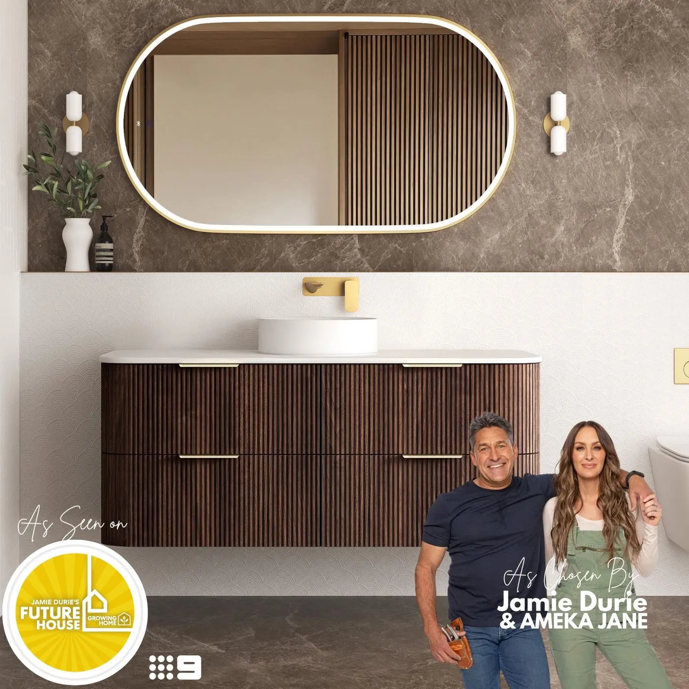 Havana Fluted 1200mm Sable Walnut Wall Hung Curve Vanity — Cabinet Only