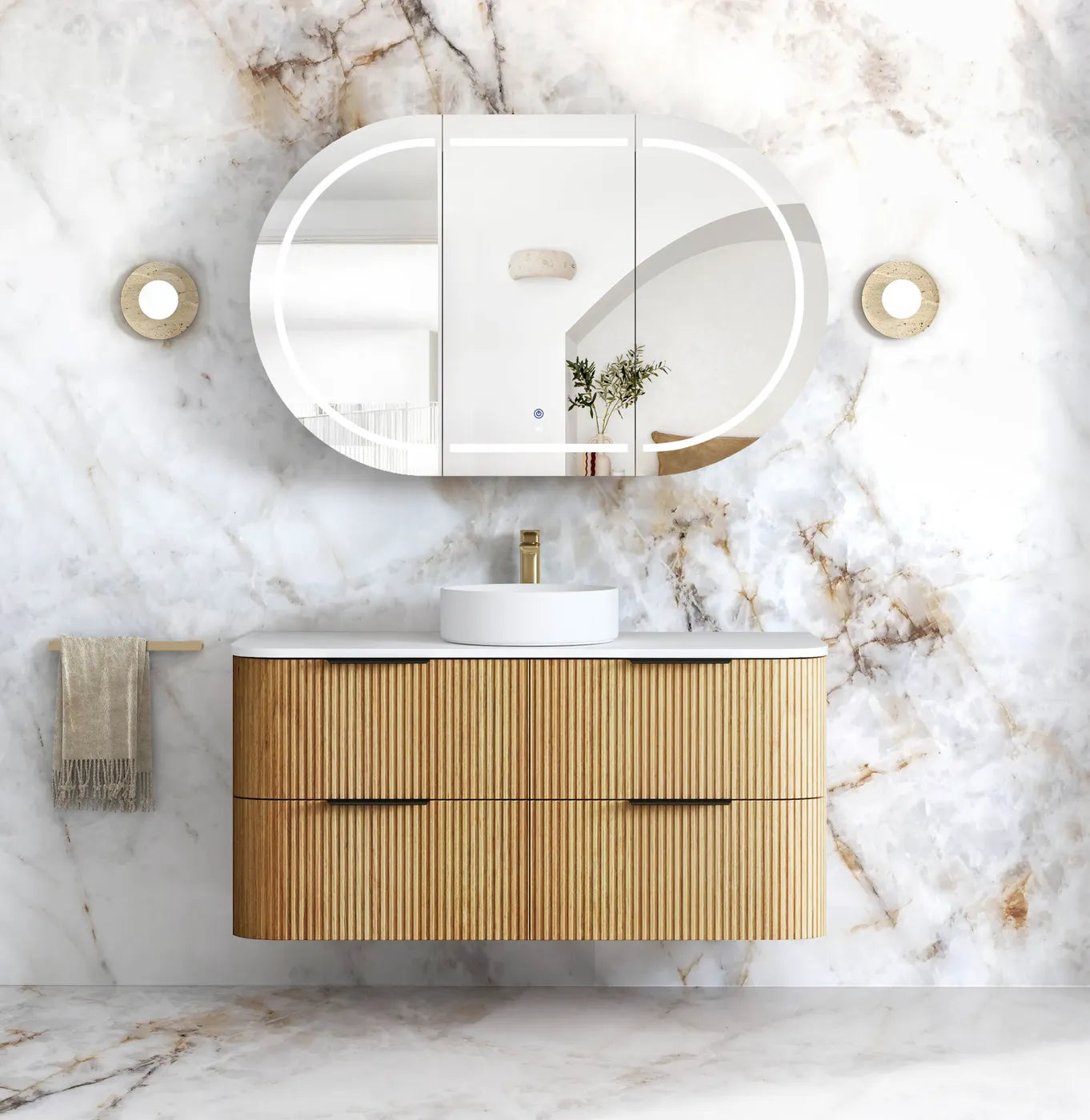 Havana Fluted 1200mm Woodland Oak Wall Hung Curve Vanity