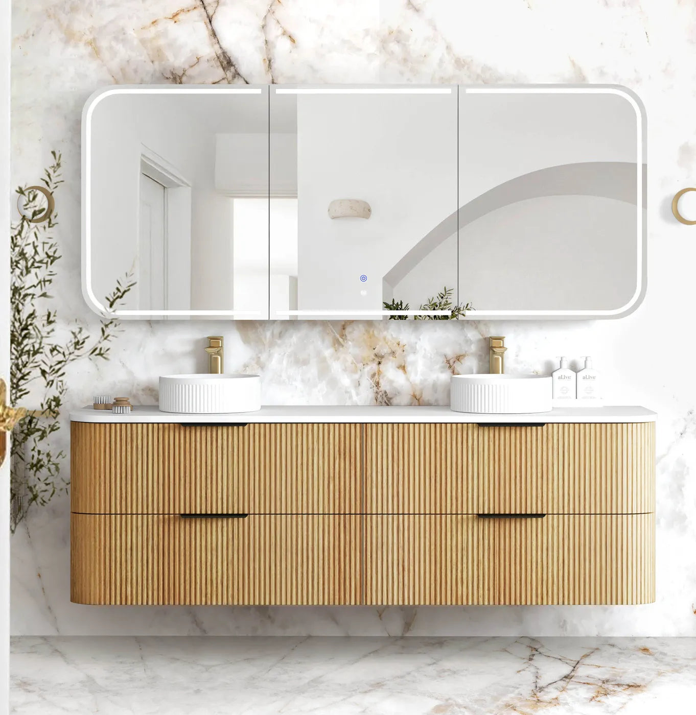 Havana Fluted 1800mm Woodland Oak Wall Hung Curve Vanity