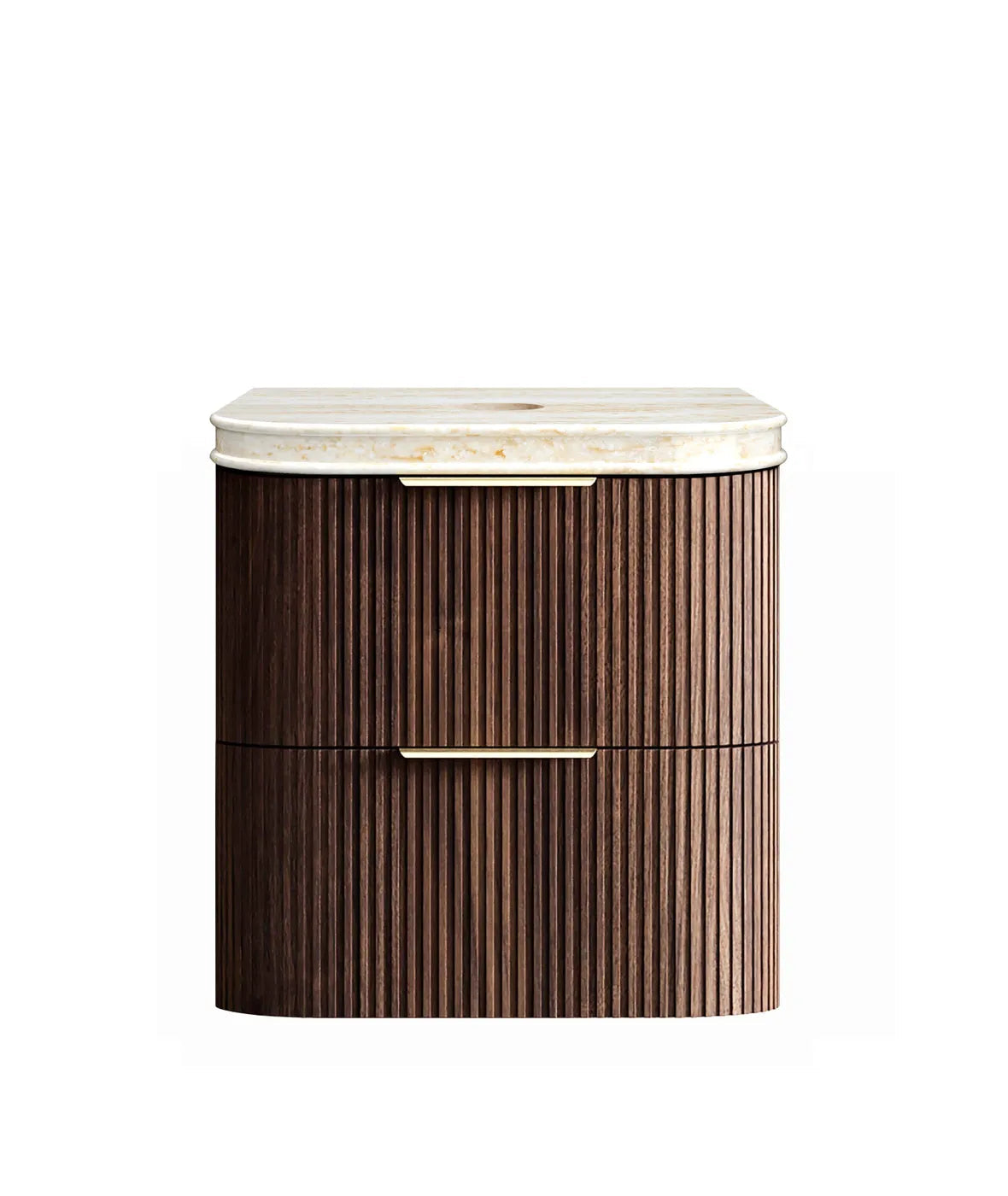 Havana Fluted 600mm Sable Walnut Wall Hung Curve Vanity — Cabinet Only
