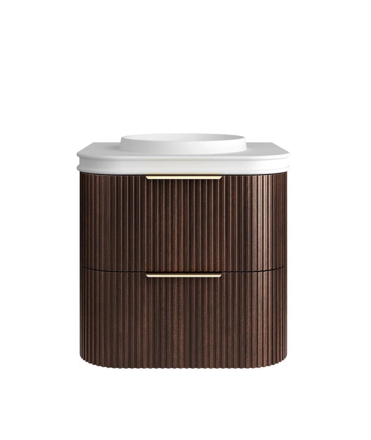 Havana Fluted 600mm Sable Walnut Wall Hung Curve Vanity — Cabinet Only
