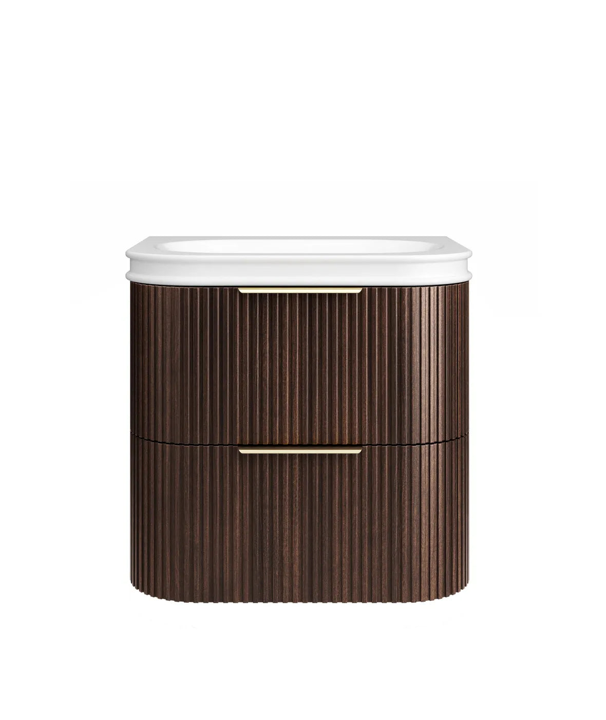 Havana Fluted 600mm Sable Walnut Wall Hung Curve Vanity — Cabinet Only