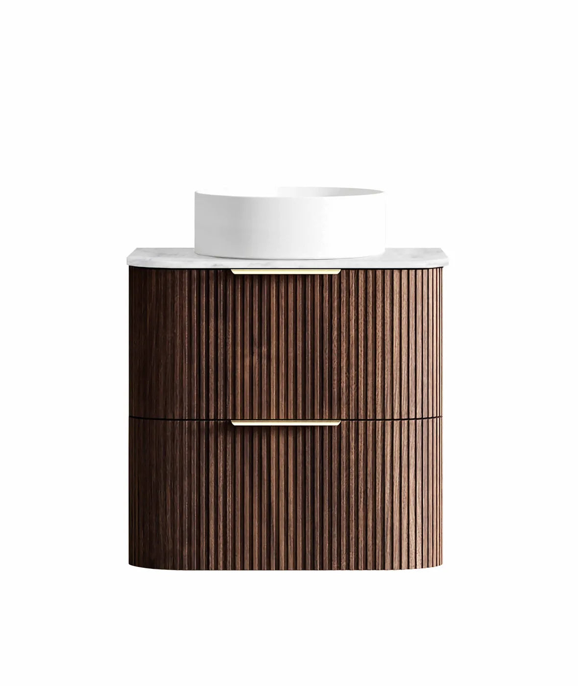 Havana Fluted 600mm Sable Walnut Wall Hung Curve Vanity — Cabinet Only