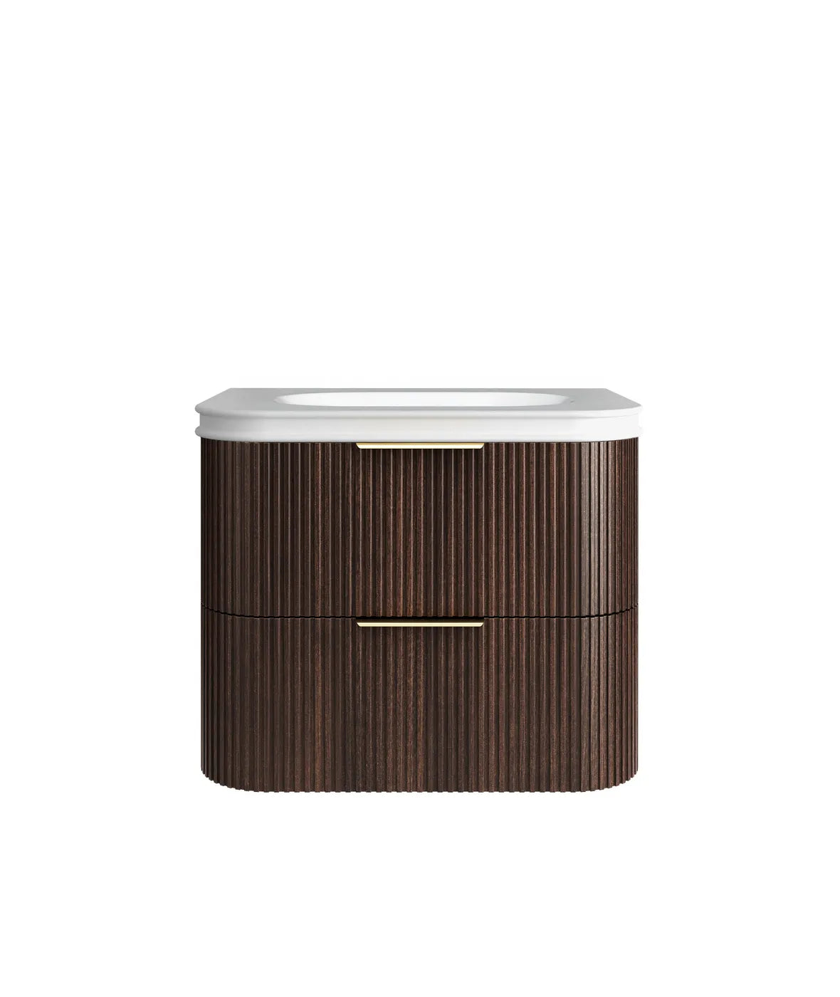 Havana Fluted 750mm Sable Walnut Wall Hung Curve Vanity