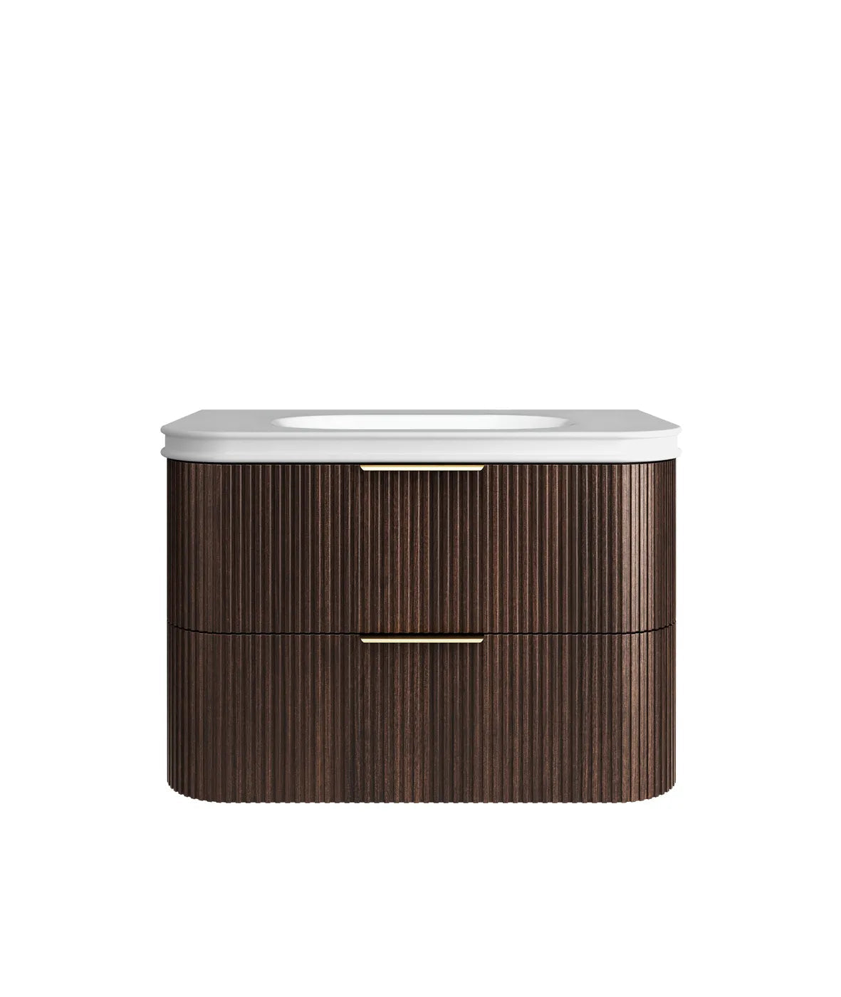 Havana Fluted 900mm Sable Walnut Wall Hung Curve Vanity