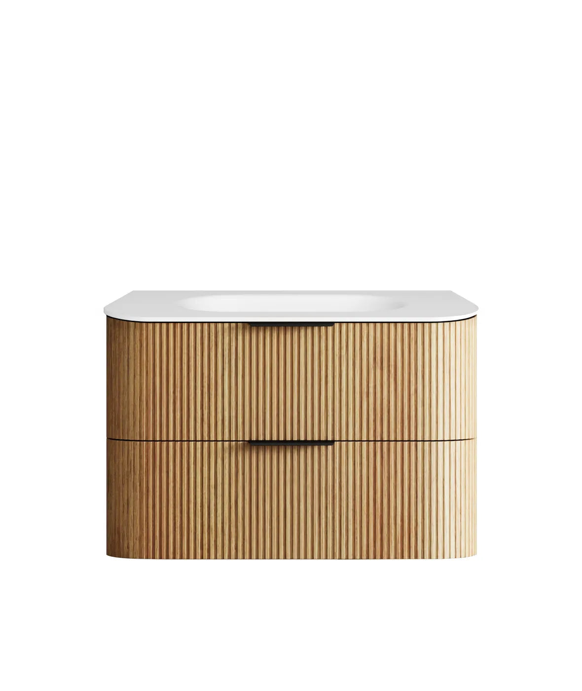 Havana Fluted 900mm Woodland Oak Wall Hung Curve Vanity