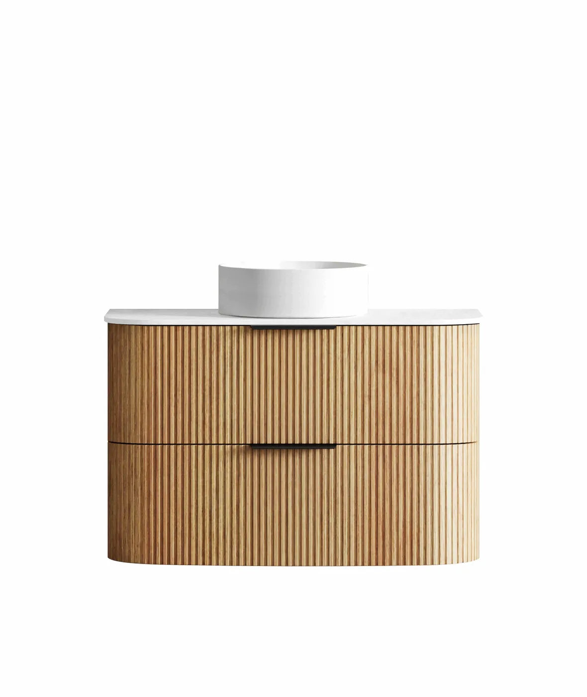 Havana Fluted 900mm Woodland Oak Wall Hung Curve Vanity