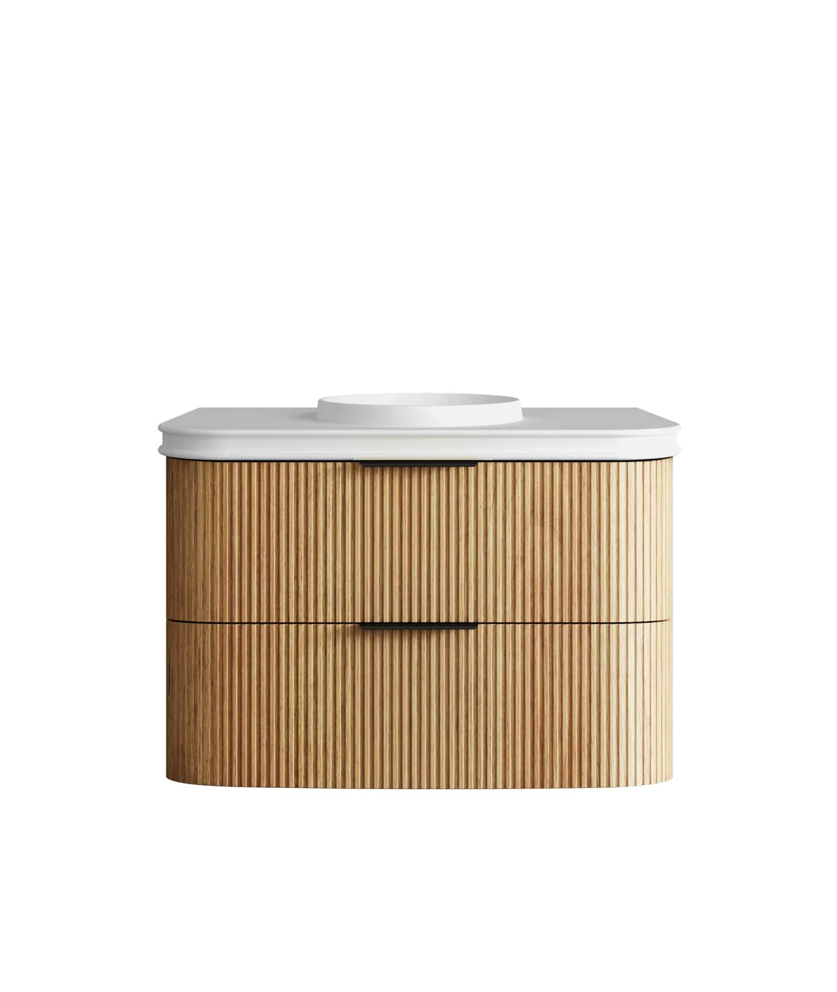 Havana Fluted 900mm Woodland Oak Wall Hung Curve Vanity