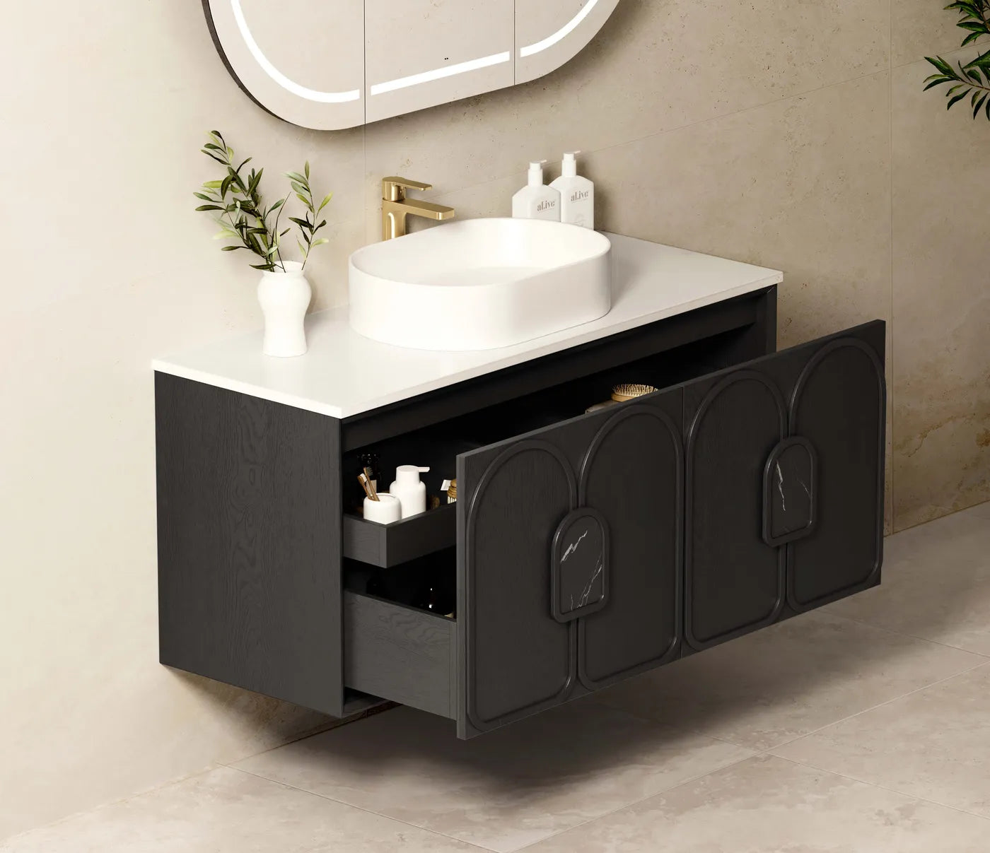 Laguna 1200mm Black American Oak Wall Hung Vanity