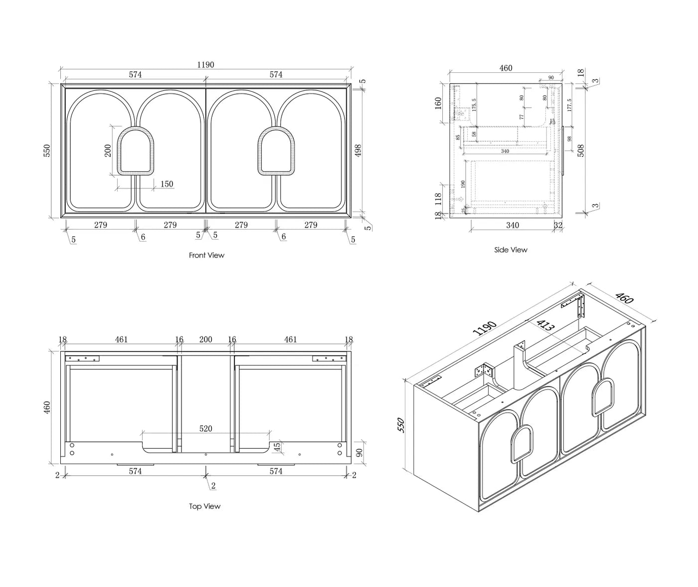 Laguna 1200mm Black American Oak Wall Hung Vanity