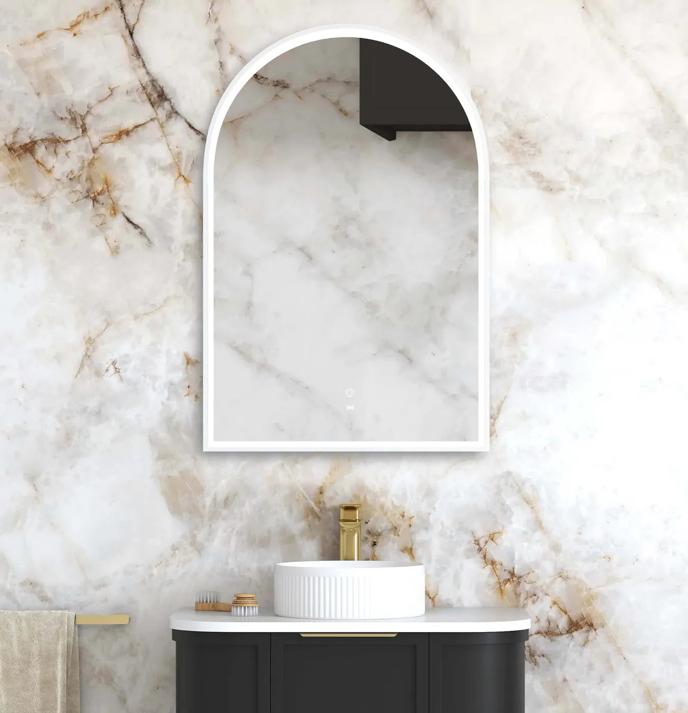 LED Archie 900(H)x600(W) White Metal Frame Tuffi Mirror