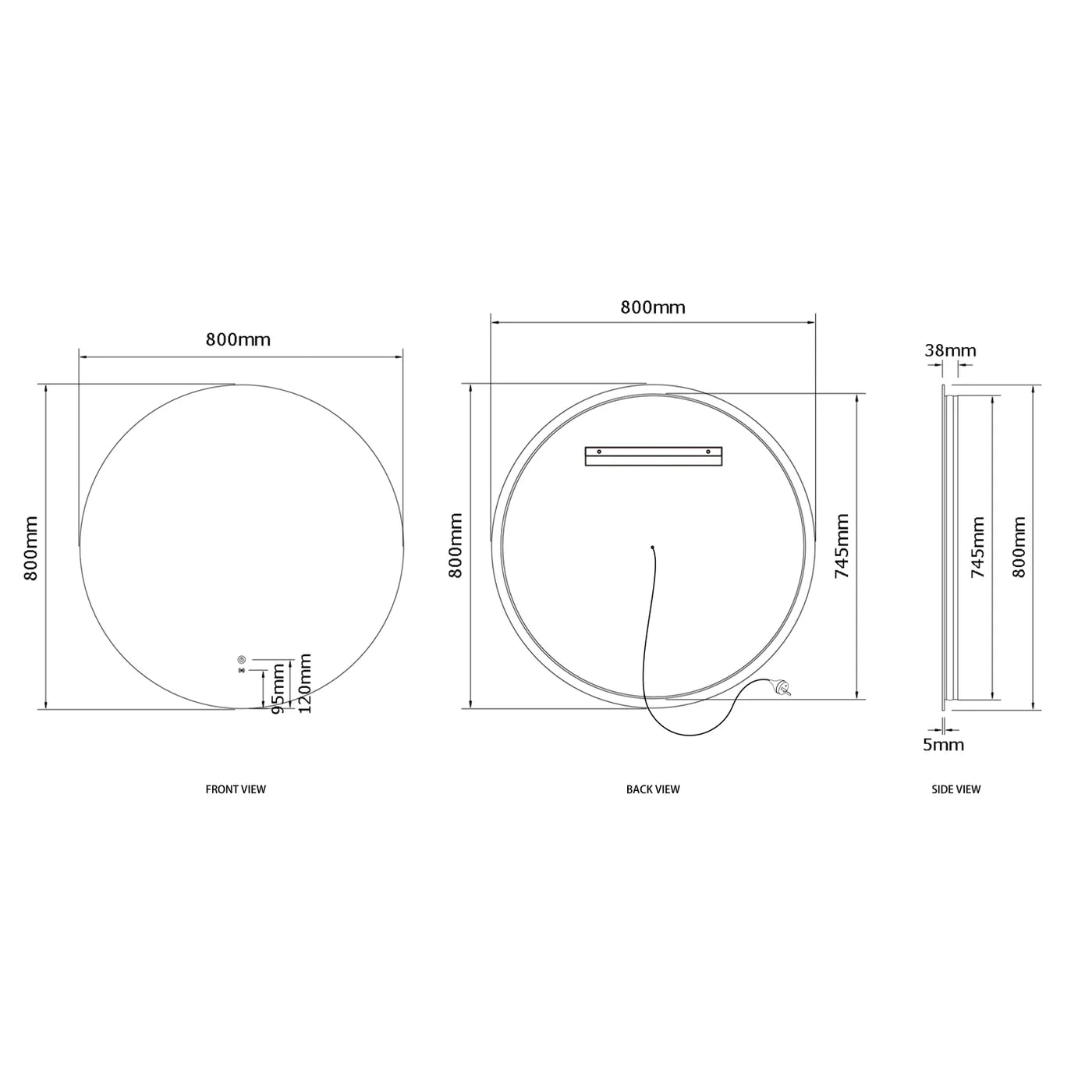 LED Bondi 800mm Frameless Tuffi Mirror
