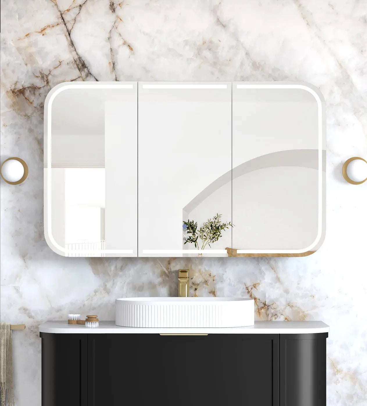 LED Newport 1200(W)x750(H) Black Oak Shaving Cabinet - Premium Edition