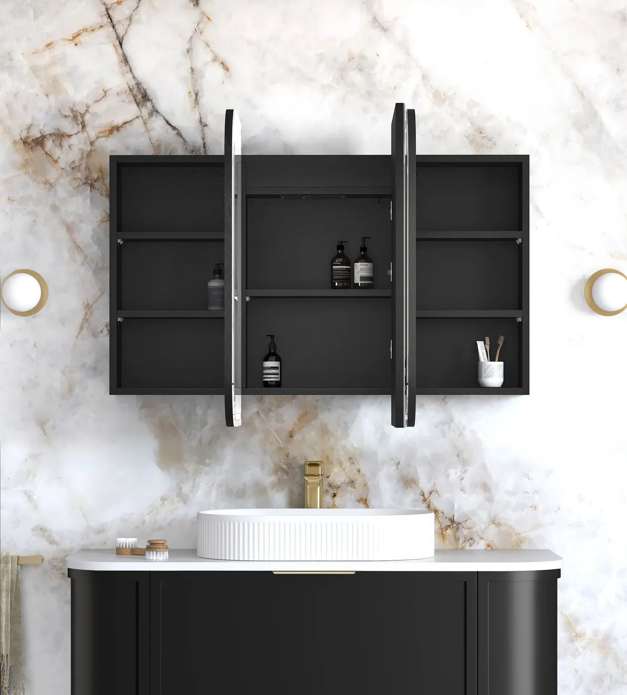 LED Newport 1200(W)x750(H) Black Oak Shaving Cabinet - Premium Edition