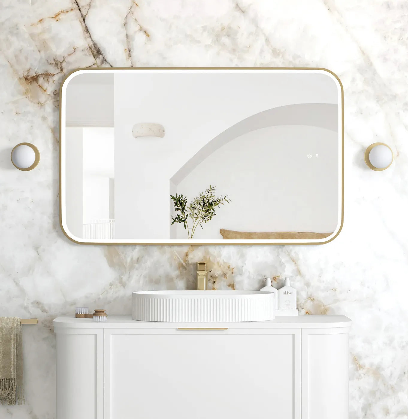 LED Newport 1200(W)x750(H) Gold Metal Frame Tuffi Mirror- Install Horizontal or Vertical