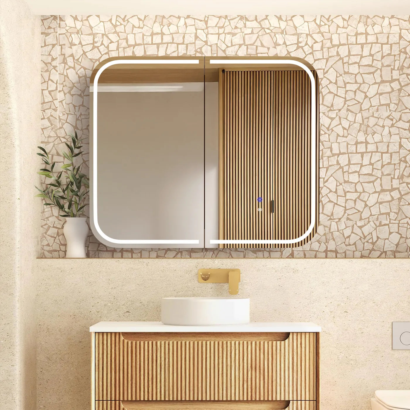 LED Newport 900(W) × 750(H) Natural Oak Shaving Cabinet — Premium Edition