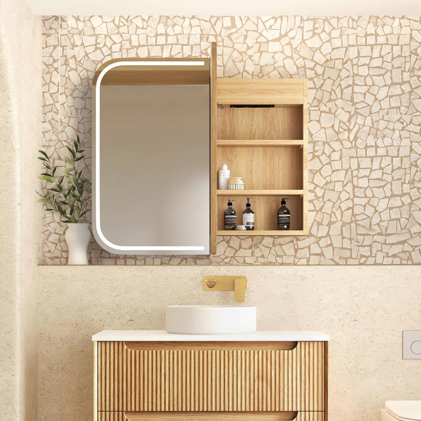 LED Newport 900(W) × 750(H) Natural Oak Shaving Cabinet — Premium Edition