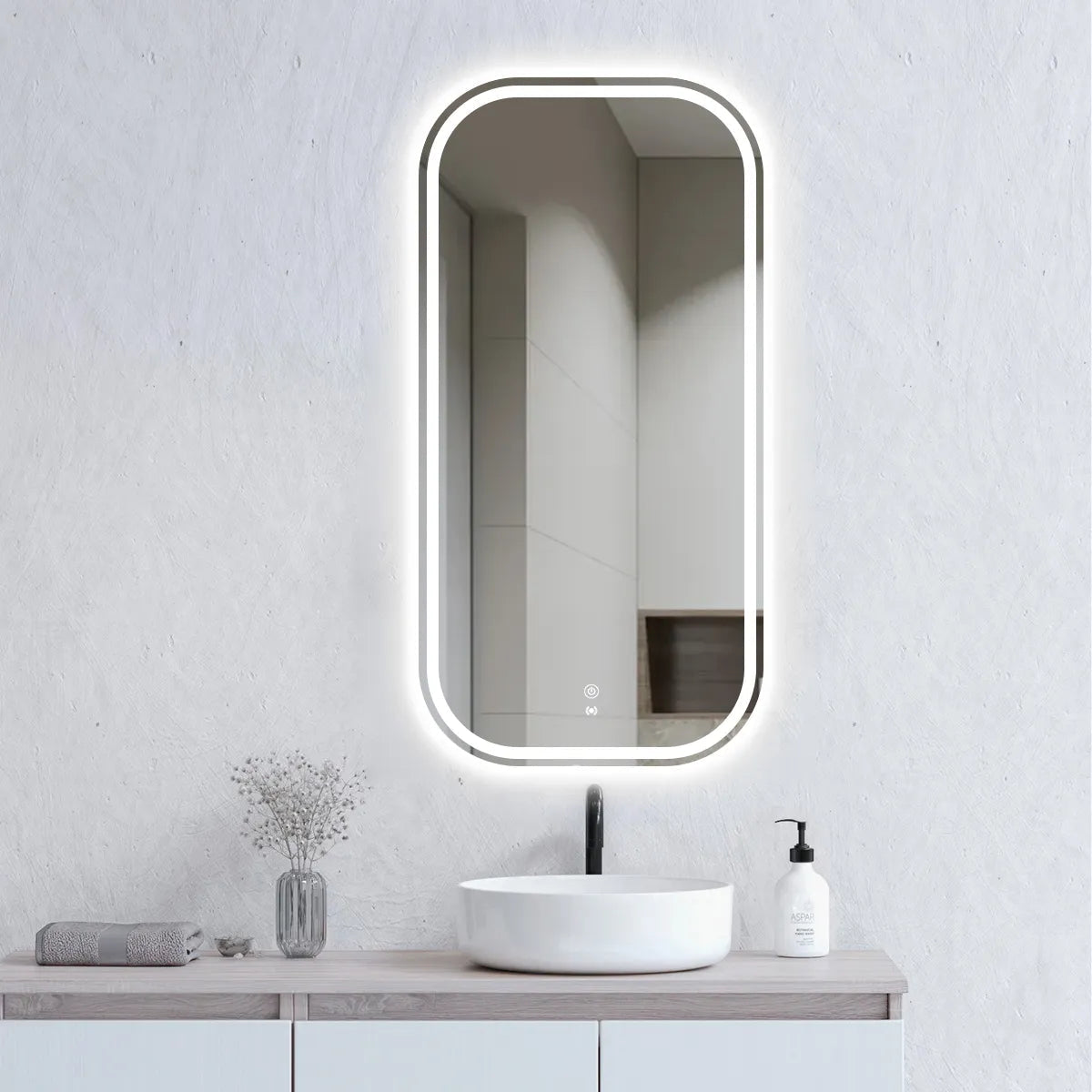 LED Newport 900(H)x450(W) Black Metal Frame Tuffi Mirror Soft Square