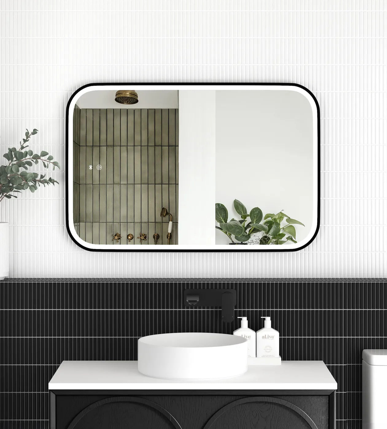 LED Newport 900(H)x600(W) Black Metal Frame Tuffi Mirror- Install Horizontal or Vertical