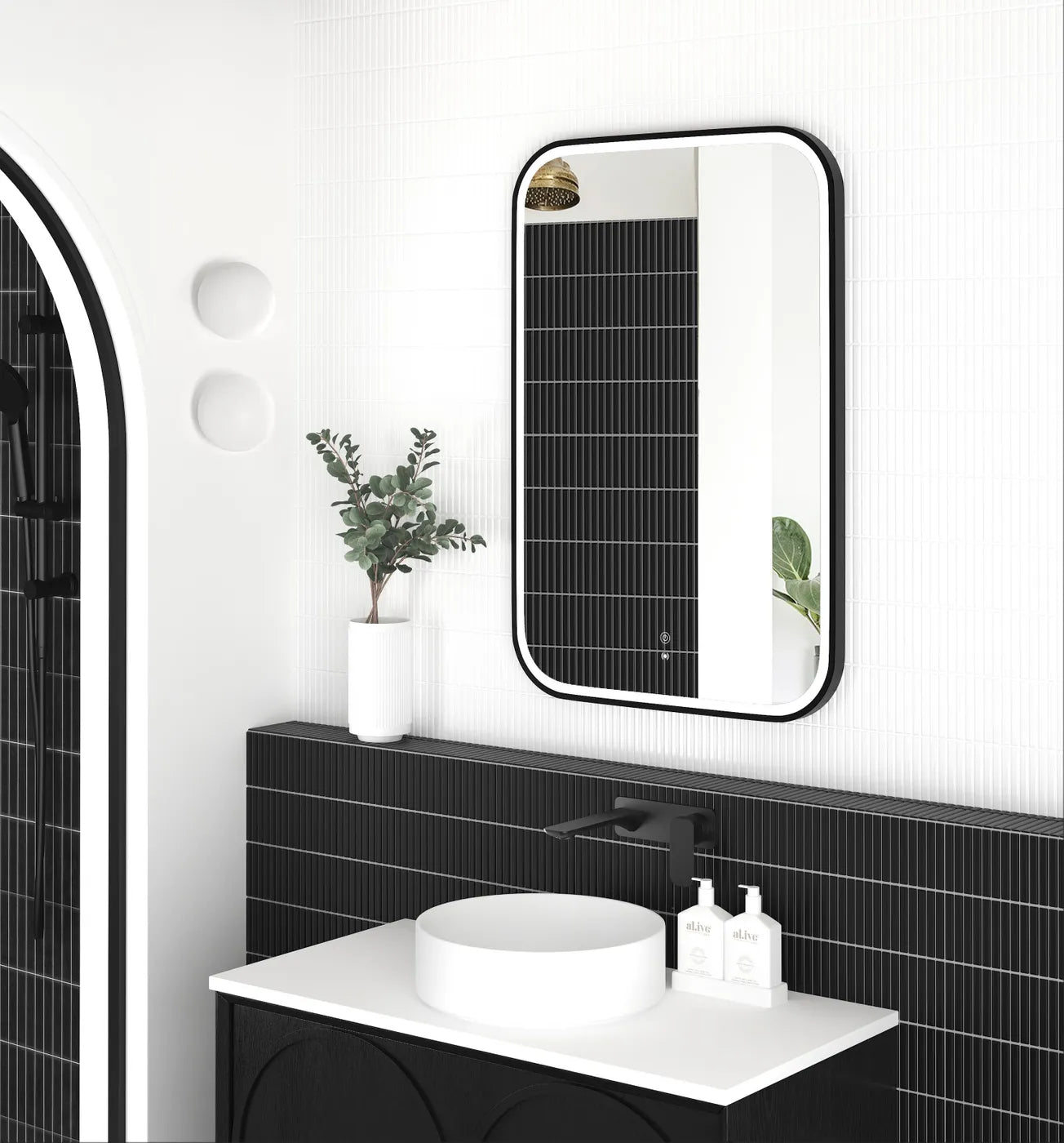 LED Newport 900(H)x600(W) Black Metal Frame Tuffi Mirror- Install Horizontal or Vertical