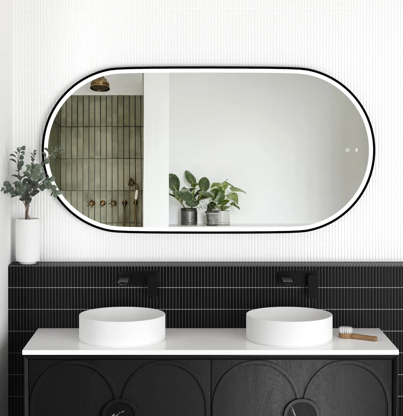 LED Noosa 1500(W)x750(H) Black Metal Frame Tuffi Mirror- Install Horizontal or Vertical
