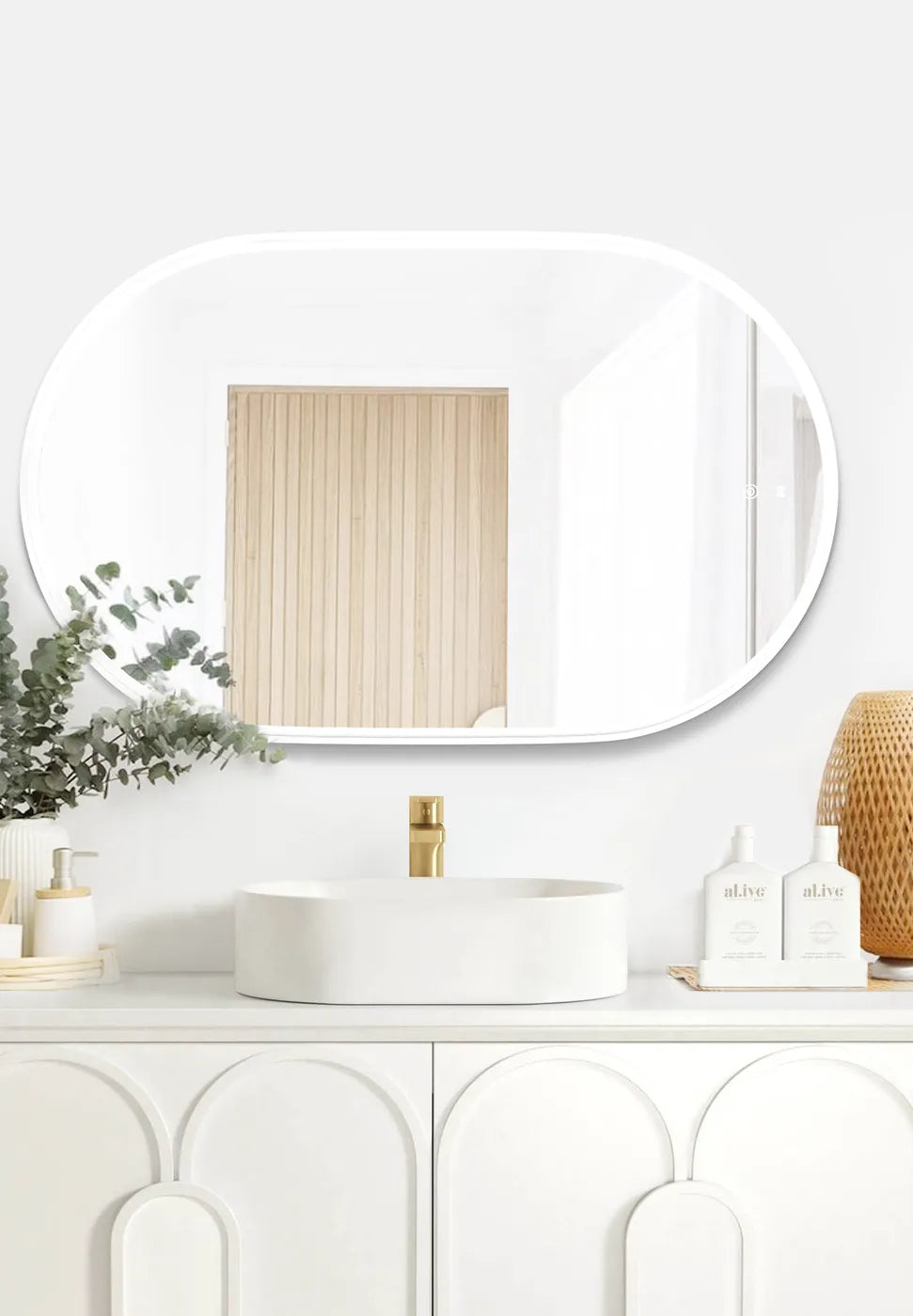 LED Noosa 900(H)x600(W) White Metal Frame Tuffi Mirror