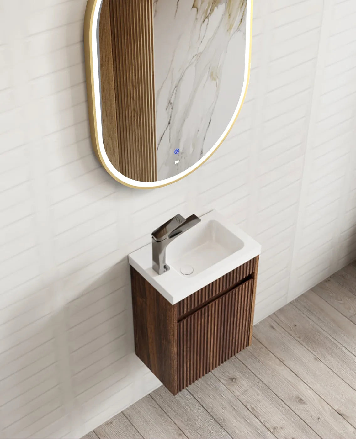 Mini Ensuite Vanity 400mm Sable Walnut Fluted Vanity (with Basin)