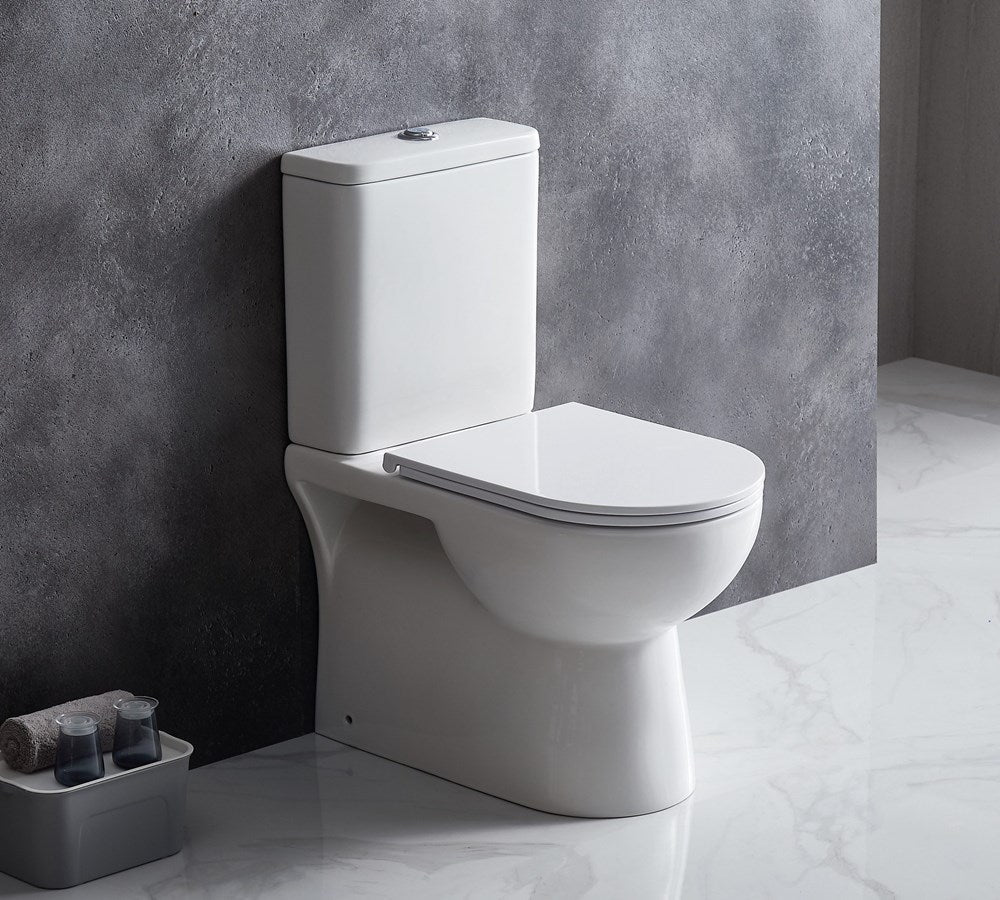 MOI 650*370*830mm Gloss Rimless Flushing Back to Wall Two - piece Toilet Suite(Bottom Inlet)