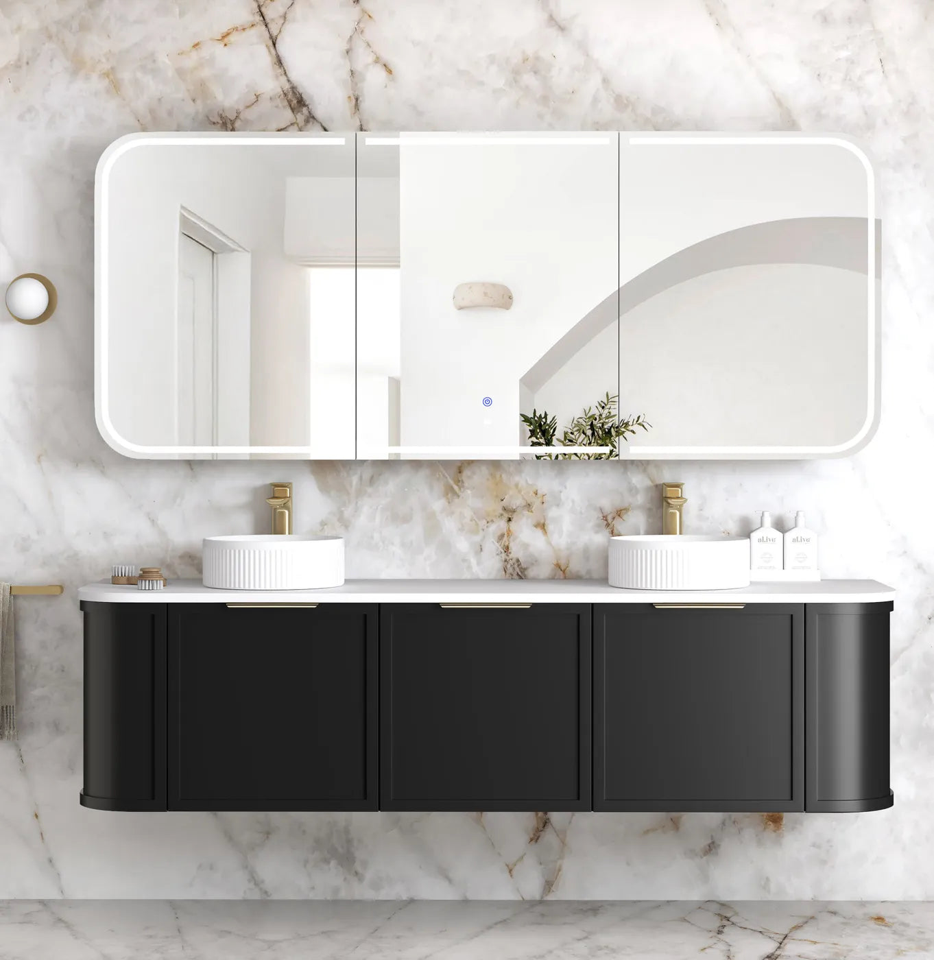 LED Newport 1800(W)x750(H) Black Oak Shaving Cabinet - Premium Edition