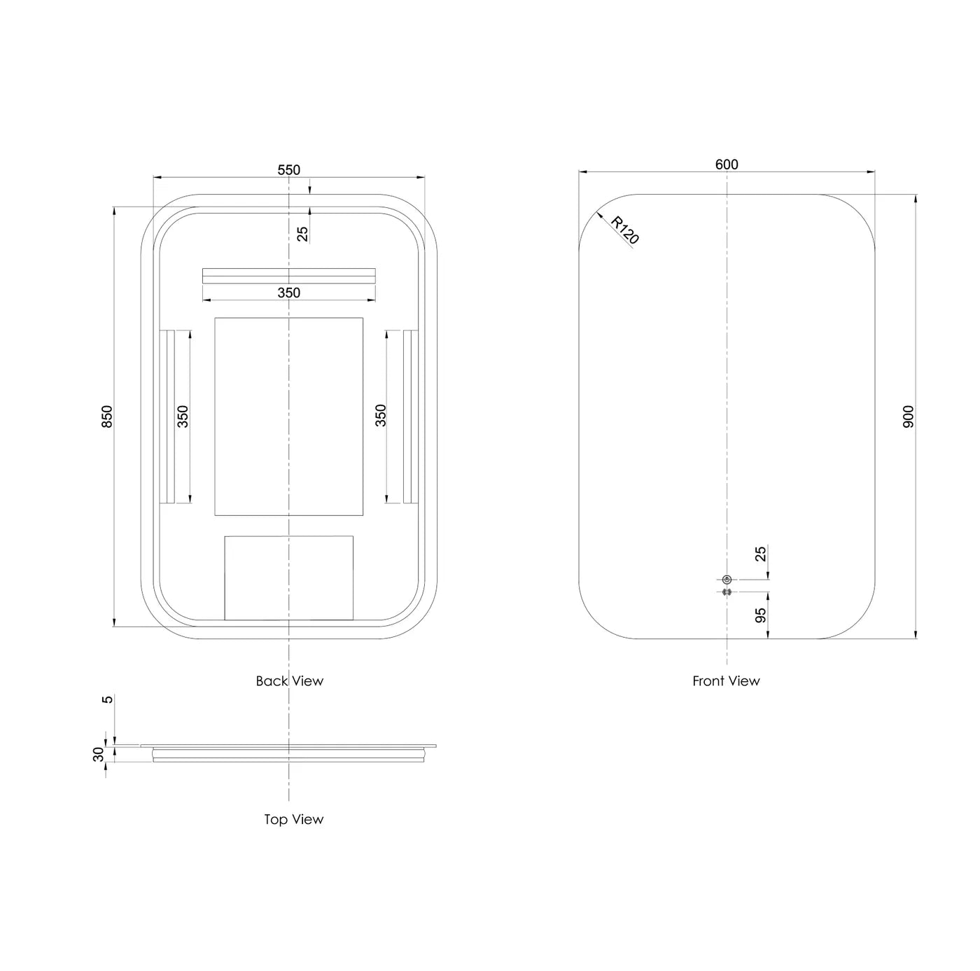 LED Newport 900(H)x600(W) Frameless Back Lit Tuffi Mirror - Install Horizontal or Vertical